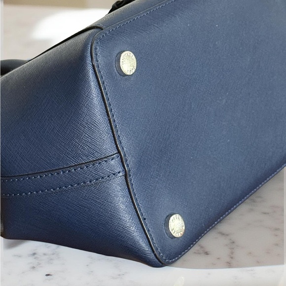 Authentic Michael Kors Blue Greenwich Saffiano Leather Satchel Crossbody Handbag - Picture 7 of 15